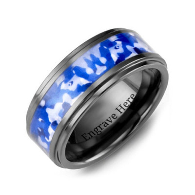 Blue Marine Camouflage Ceramic Wedding Ring - Name My Jewellery