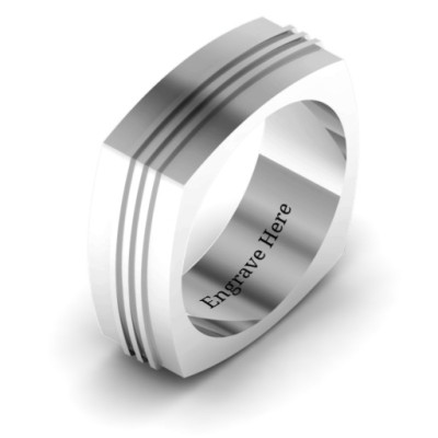 Bridge Grooved Square-shaped Men's Ring - Name My Jewellery