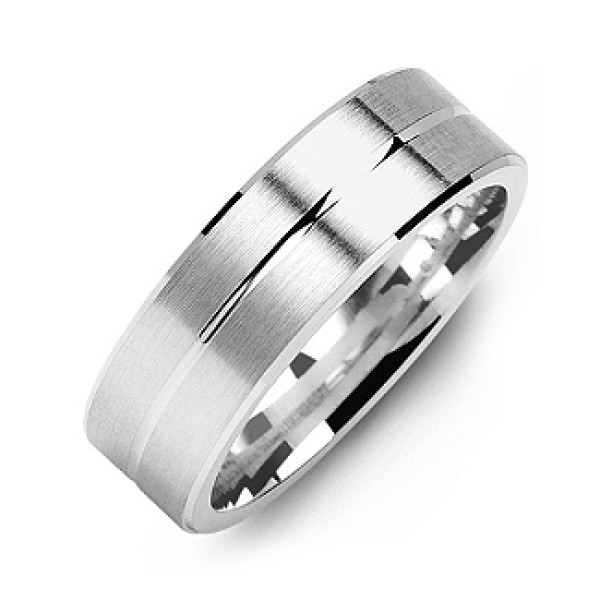 Brushed Men's Ring with Beveled Edges and Lined Centre - Name My Jewellery
