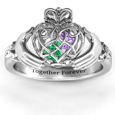 Caged Hearts Celtic Claddagh Ring - Name My Jewellery