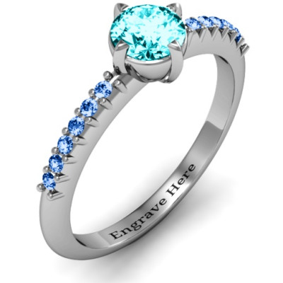 Centre Round Stone Ring with Twin Accent Rows  - Name My Jewellery