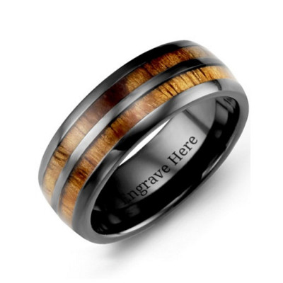 Ceramic Koa Wood Barrel Style Eternity Ring - Name My Jewellery