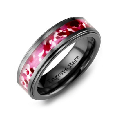 Ceramic Ring with Red Camouflage Pattern - Name My Jewellery