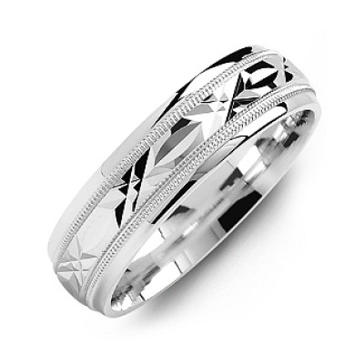 Classic Men's Ring with Diamond Cut Pattern - Name My Jewellery