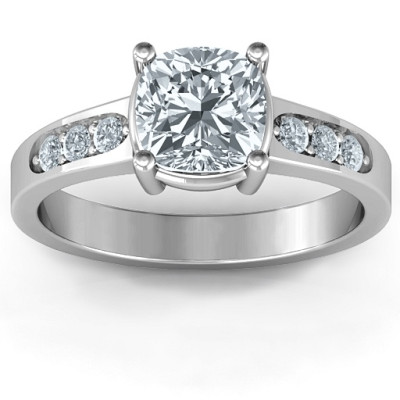 Cushion Cut Solitaire with Accents Ring - Name My Jewellery