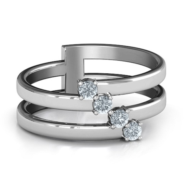 Diagonal Dazzle Ring With 4-5 Gemstones  - Name My Jewellery