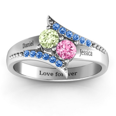 Diagonal Dream Ring With Round Stones  - Name My Jewellery