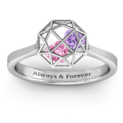Diamond Cage Ring with Encased Heart Stones  - Name My Jewellery