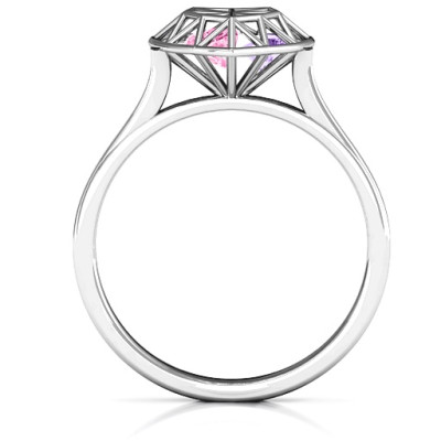 Diamond Heart Cage Ring With Encased Heart Stones  - Name My Jewellery