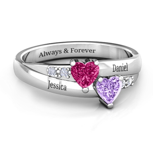 Double Heart Gemstone Ring with Accents  - Name My Jewellery