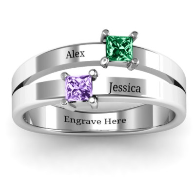 Double Princess Cut Ring - Name My Jewellery