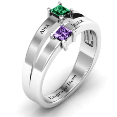 Double Princess Cut Ring - Name My Jewellery