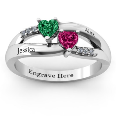 Dual Hearts with Accents Ring - Name My Jewellery