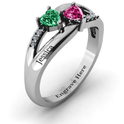 Dual Hearts with Accents Ring - Name My Jewellery