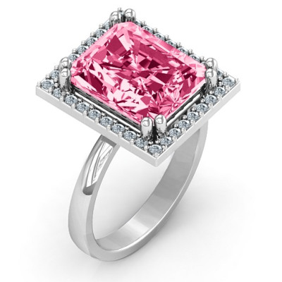 Emerald Cut Statement Ring with Halo - Name My Jewellery