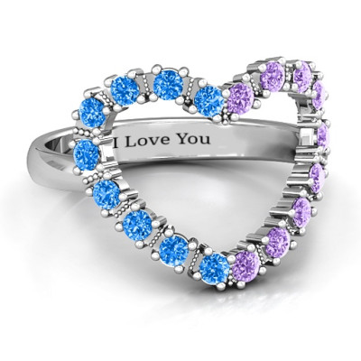 Floating Heart with Stones Ring  - Name My Jewellery