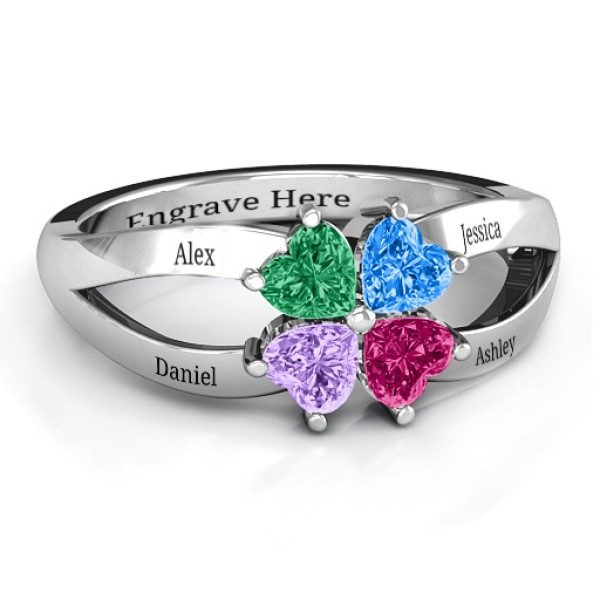 Four Clover Hearts Ring - Name My Jewellery