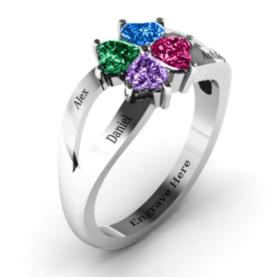 Four Clover Hearts Ring - Name My Jewellery