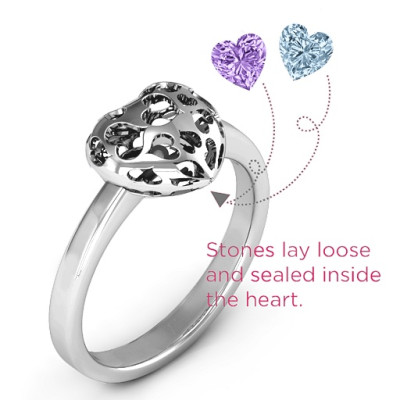 Heart Cut-out Petite Caged Hearts Ring with Infinity Band - Name My Jewellery