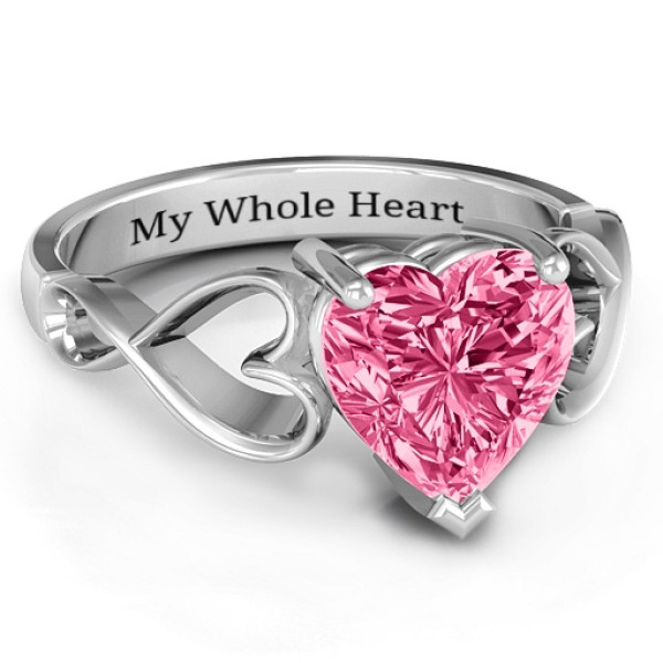Heart Shaped Stone with Interwoven Heart Infinity Band Ring  - Name My Jewellery