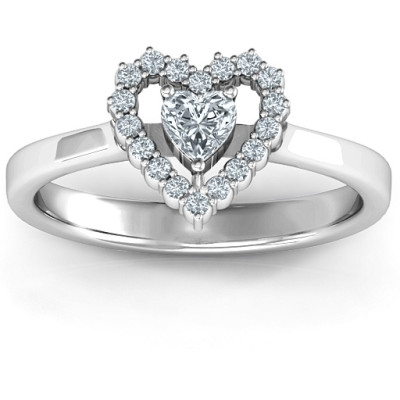 Heart in Heart Halo Ring - Name My Jewellery