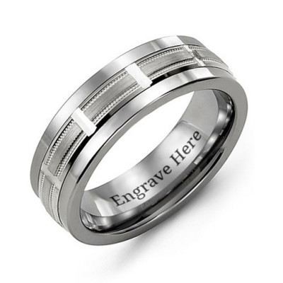 Horizontal-Cut Men's Ring with Beveled Edge - Name My Jewellery