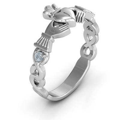 Infinity Claddagh With Side Stones Ring  - Name My Jewellery