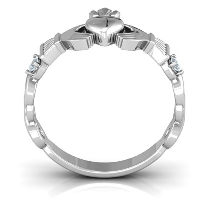 Infinity Claddagh With Side Stones Ring  - Name My Jewellery