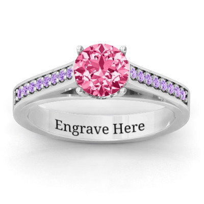 Large Round Solitaire Ring with Channel Set Accents - Name My Jewellery