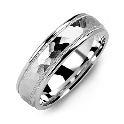 Matte Hammer-Cut Men's Ring with Milgrain Detail - Name My Jewellery