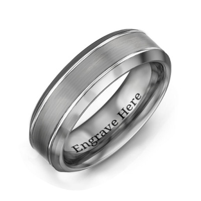 Men's Beveled Edge Brushed Centre Tungsten Ring - Name My Jewellery