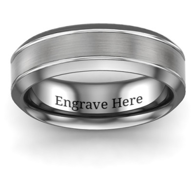 Men's Beveled Edge Brushed Centre Tungsten Ring - Name My Jewellery