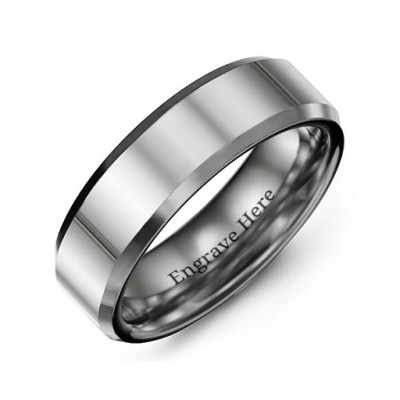 Men's Beveled Edge Polished Tungsten Ring - Name My Jewellery
