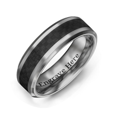Men's Black Carbon Fiber Inlay Polished Tungsten Ring - Name My Jewellery
