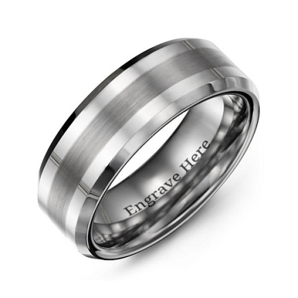 Men's Brushed Centre Stripe Polished Tungsten Ring - Name My Jewellery