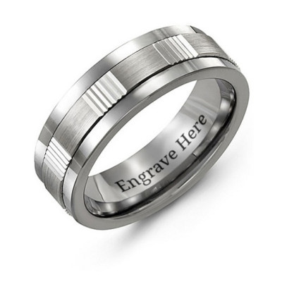 Men's Brushed Ribbed Tungsten Band Ring - Name My Jewellery