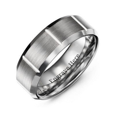 Men's Brushed Vertical Grooved Polished Tungsten Ring - Name My Jewellery