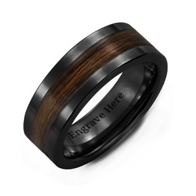 Men's Ceramic Ring With Wooden Inlay - Name My Jewellery