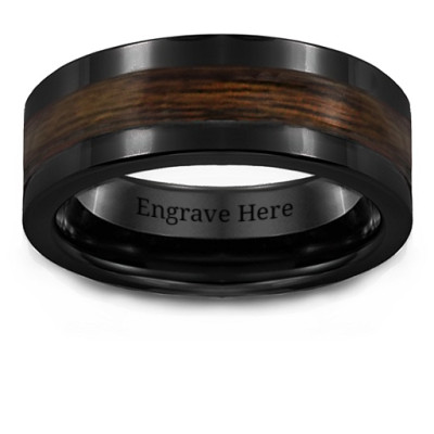 Men's Ceramic Ring With Wooden Inlay - Name My Jewellery
