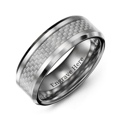 Men's Clear Carbon Fiber Inlay Polished Tungsten Ring - Name My Jewellery