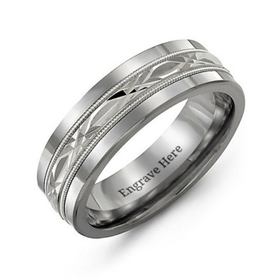 Men's Cut Out XO Centre Tungsten Band Ring - Name My Jewellery