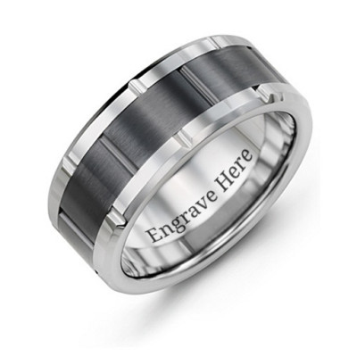 Men's Grooved Bicolour Tungsten Ring - Name My Jewellery