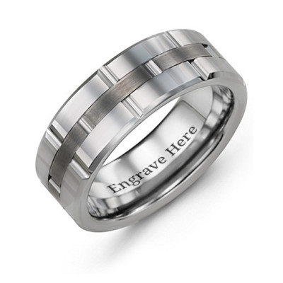 Men's Grooved Layers Tungsten Ring - Name My Jewellery