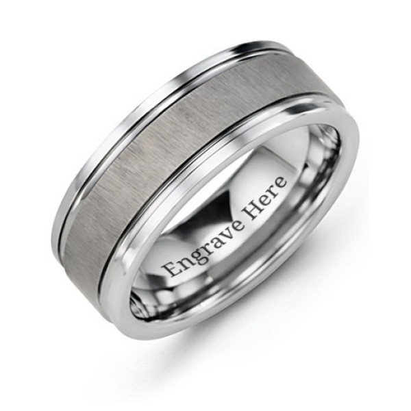 Men's Grooved Tungsten Ring with Brushed Centre - Name My Jewellery