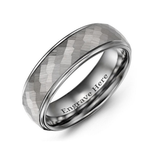 Men's Hammered Centre Polished Tungsten Ring - Name My Jewellery
