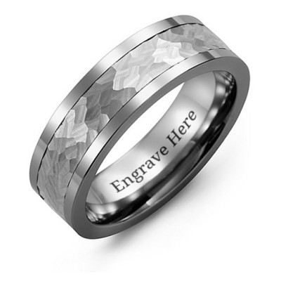 Men's Hammered Tungsten Band Ring - Name My Jewellery