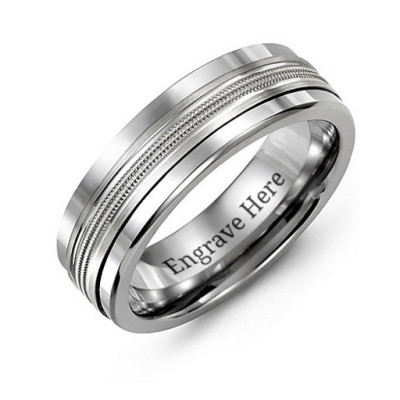Men's Modern Beaded Centre Tungsten Band Ring - Name My Jewellery