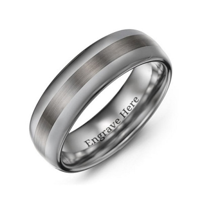 Men's Polished Brushed Centre Tungsten Ring - Name My Jewellery