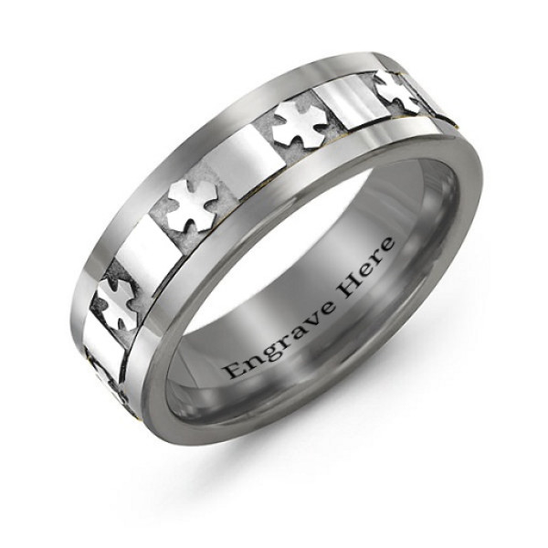 Men's Polished Crosses Tungsten Band Ring - Name My Jewellery