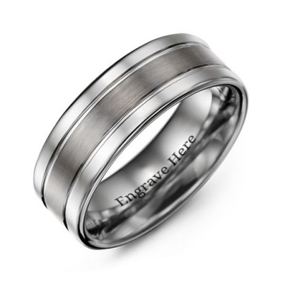 Men's Polished Tungsten Brushed Centre Ring - Name My Jewellery